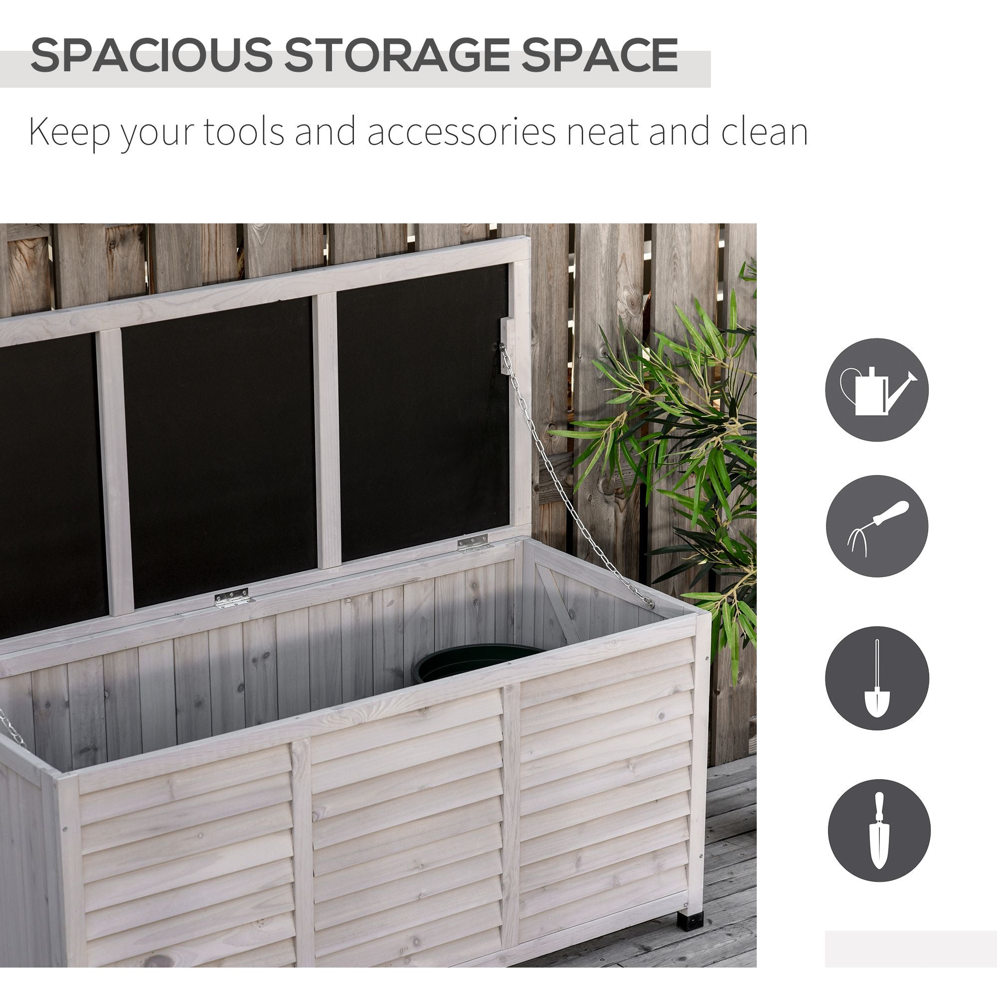 75 Gallon Weather-Resistant Wooden Deck Storage Box with Aerating Gaps