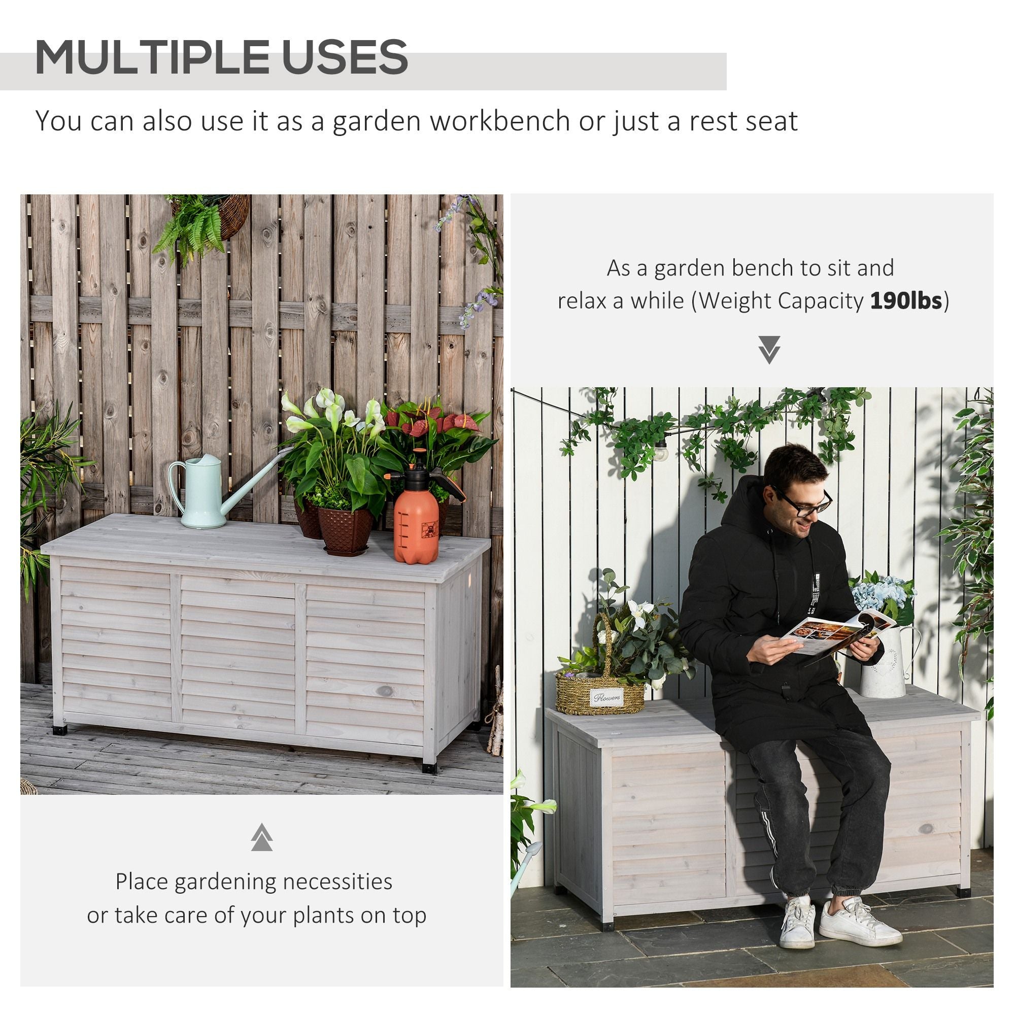 75 Gallon Weather-Resistant Wooden Deck Storage Box with Aerating Gaps