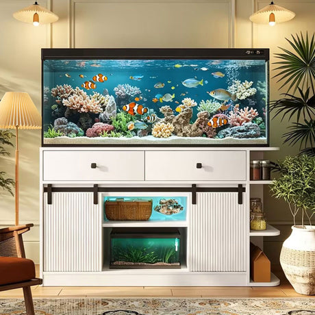 practical Fish Tank Stand with Built-In LED Lights and Cabinets