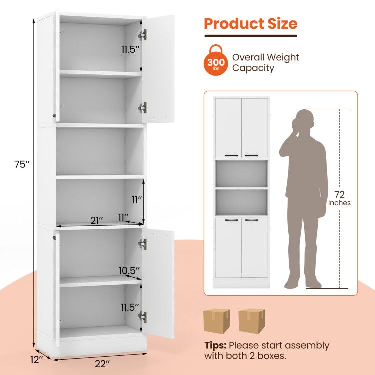 Tall Pantry Cabinet with Doors and Open Shelves