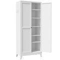 White Five-Shelf Pantry Cabinet with Fluted Doors
