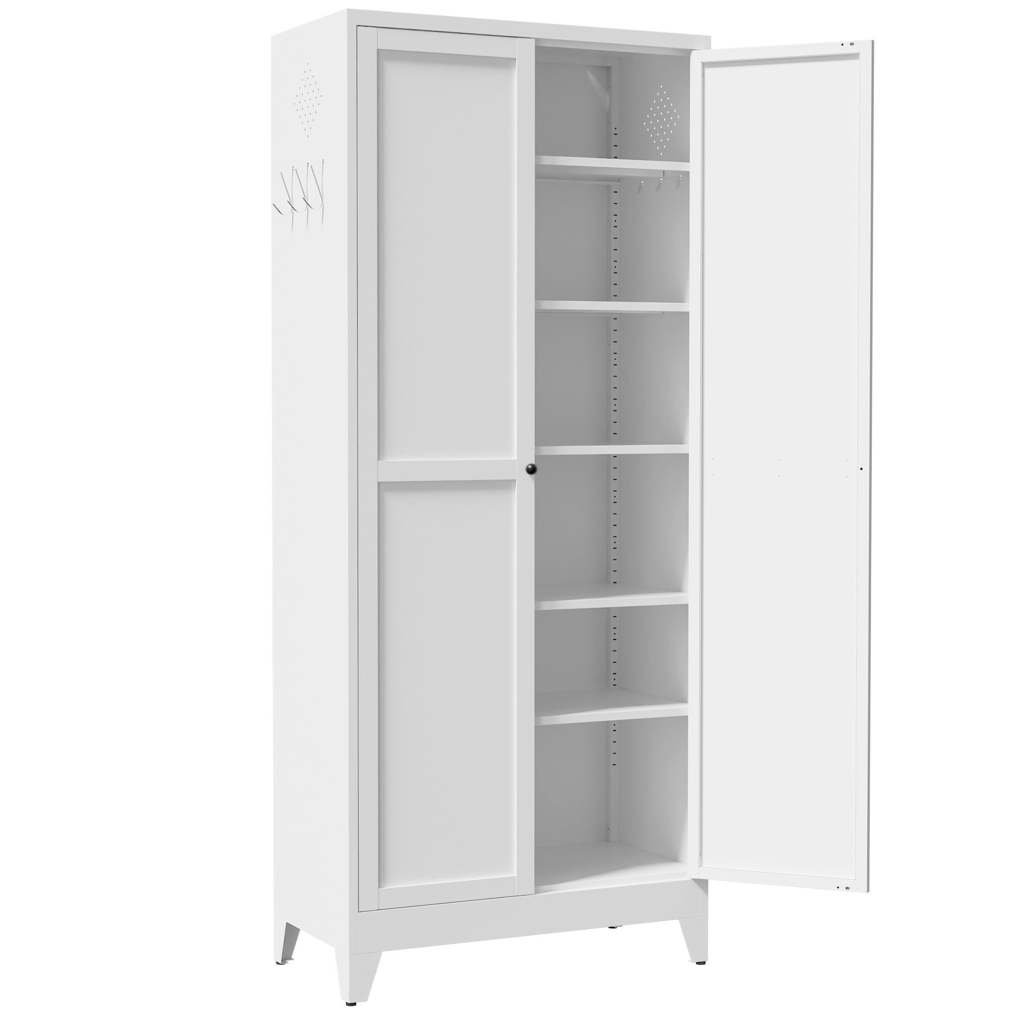 White Five-Shelf Pantry Cabinet with Fluted Doors