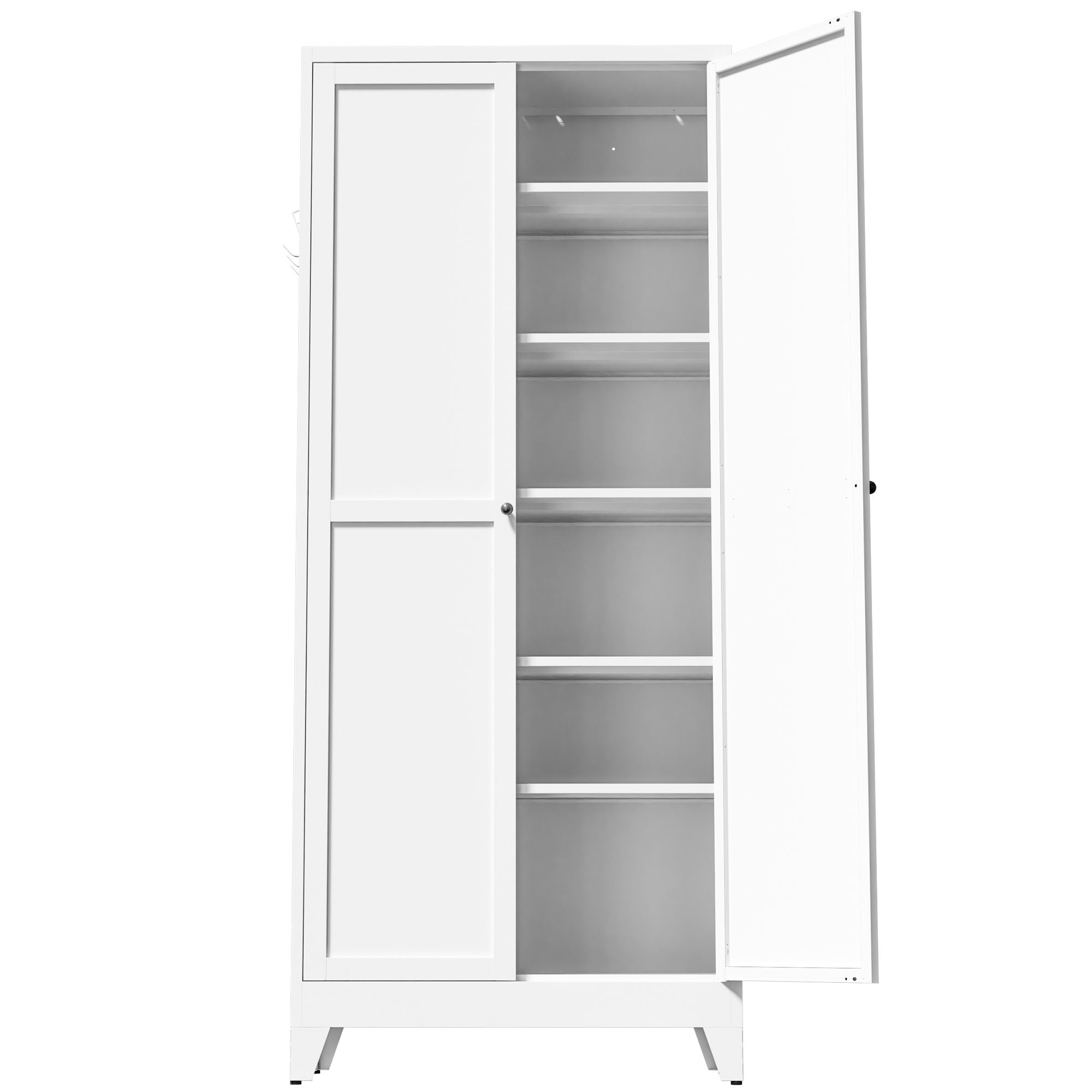 White Five-Shelf Pantry Cabinet with Fluted Doors