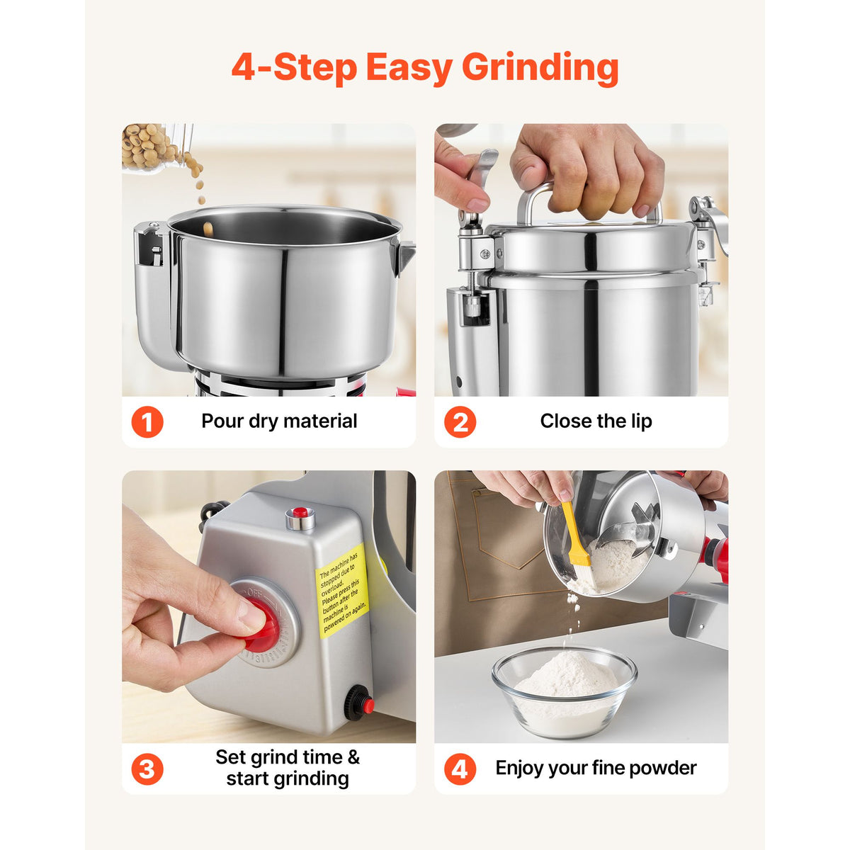 Electric Dry Grain and Spice Grinder with Swing-Style Chamber