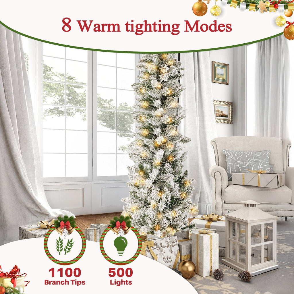 Pre-Lit Snow-Flocked Pencil Christmas Tree