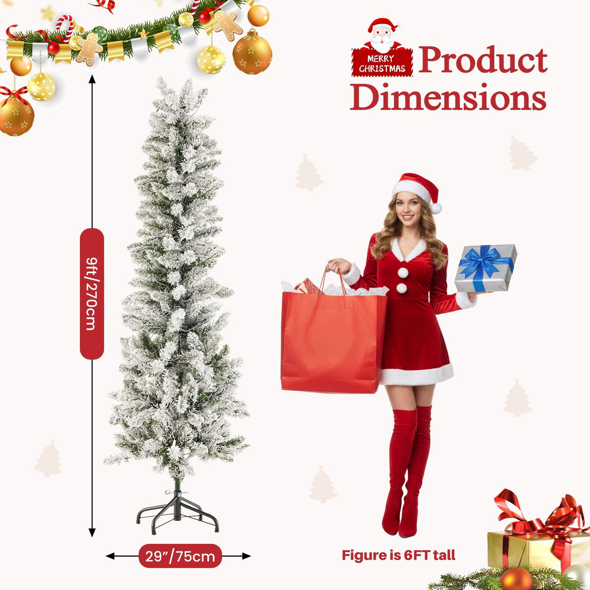 Pre-Lit Snow-Flocked Pencil Christmas Tree