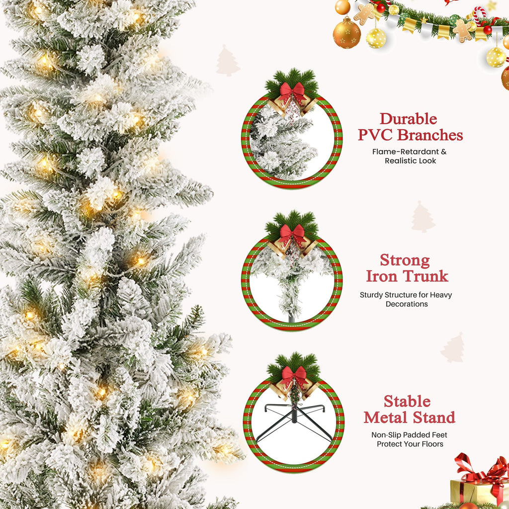 Pre-Lit Snow-Flocked Pencil Christmas Tree