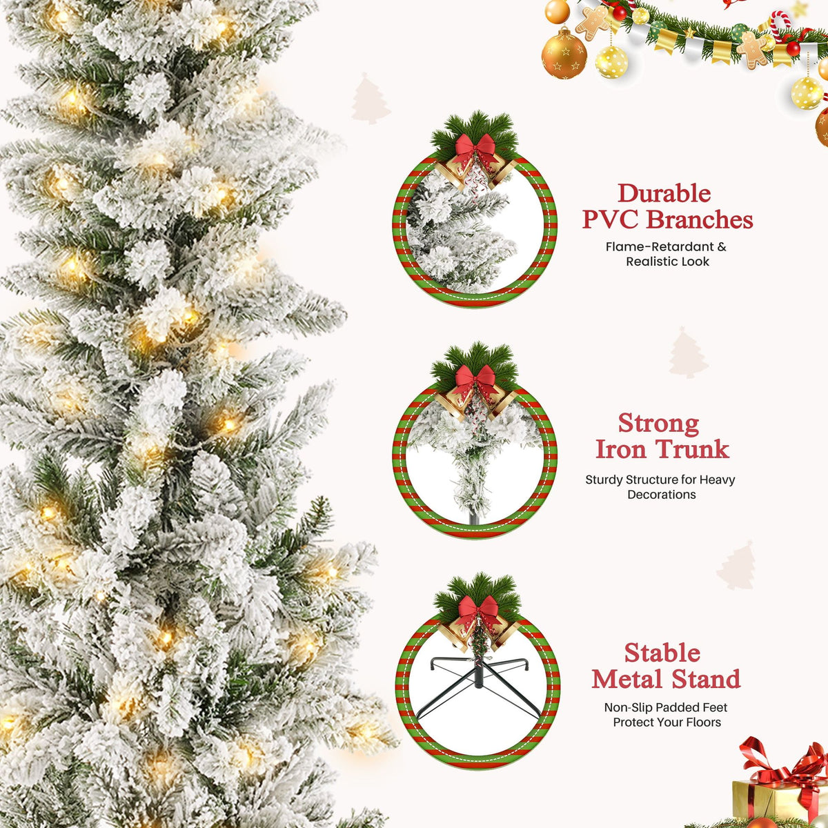 Pre-Lit Snow-Flocked Pencil Christmas Tree