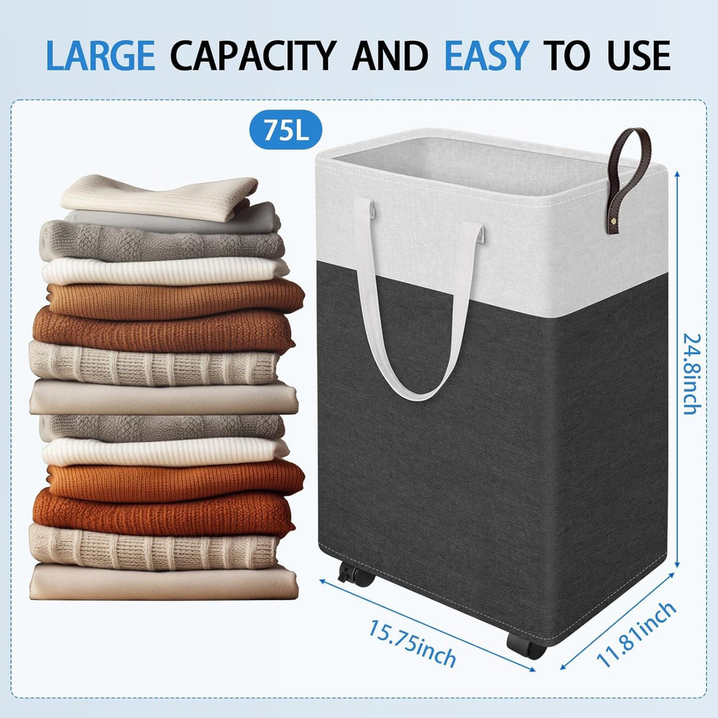 Collapsible Rolling Laundry Hamper with Handle and Wheels