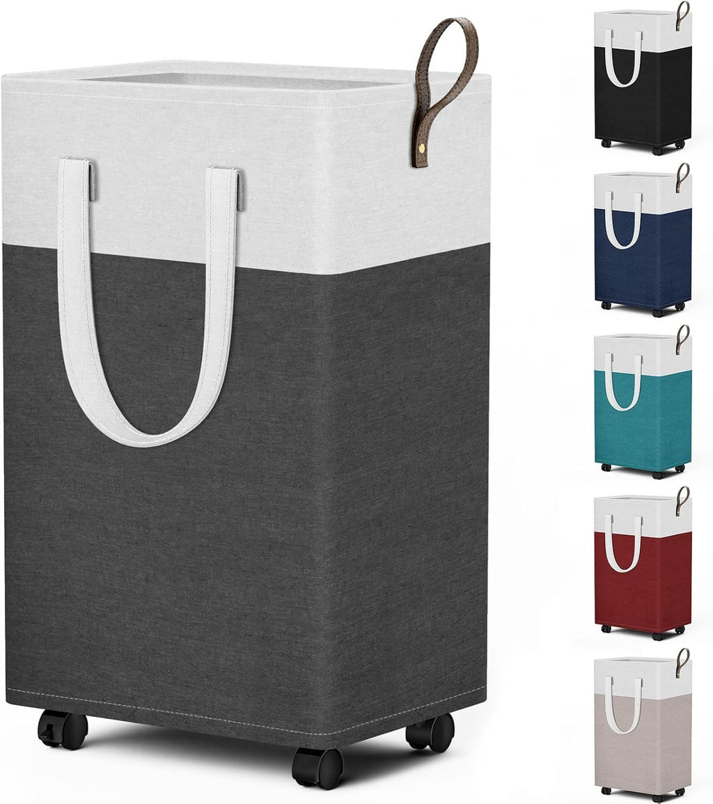 Collapsible Rolling Laundry Hamper with Handle and Wheels