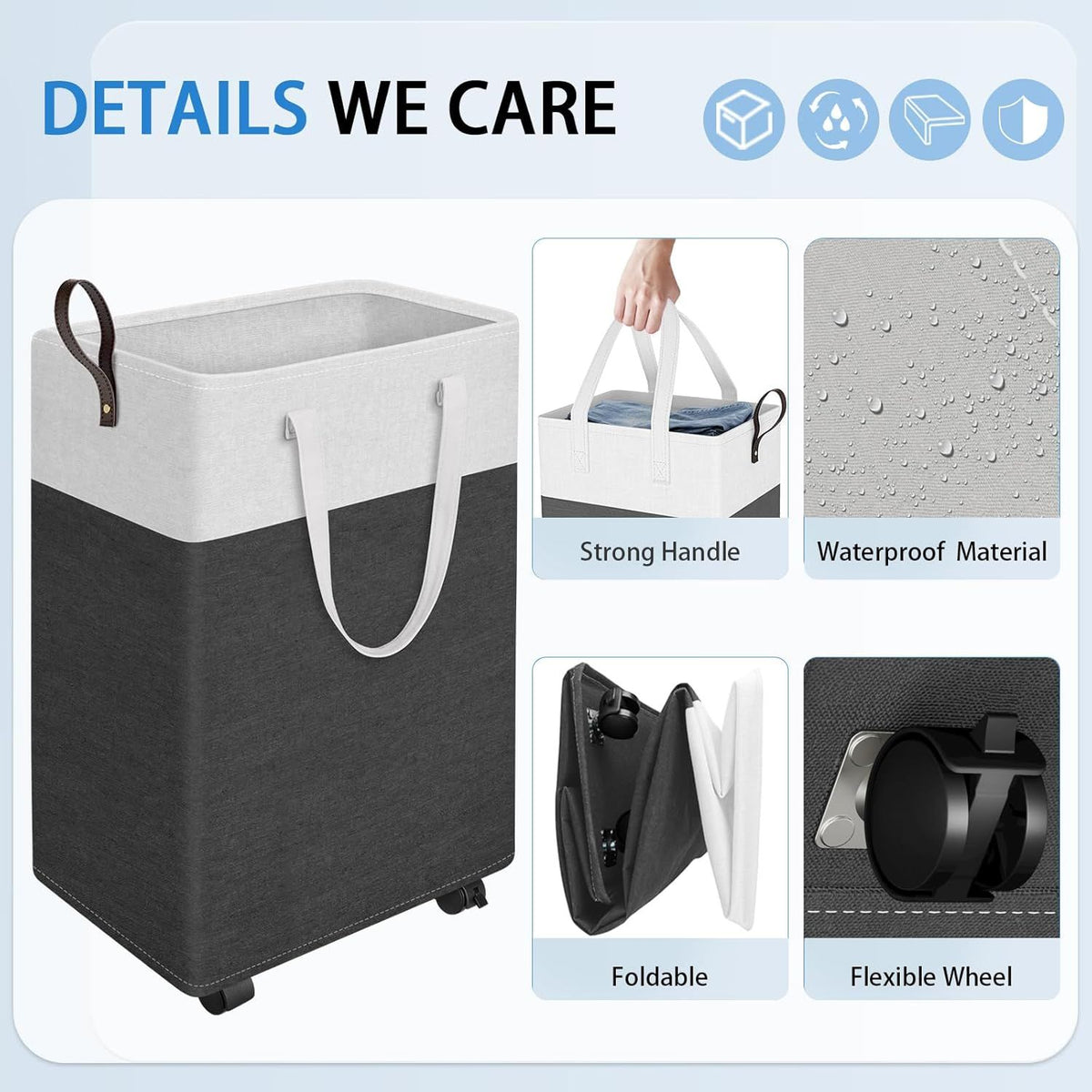 Collapsible Rolling Laundry Hamper with Handle and Wheels