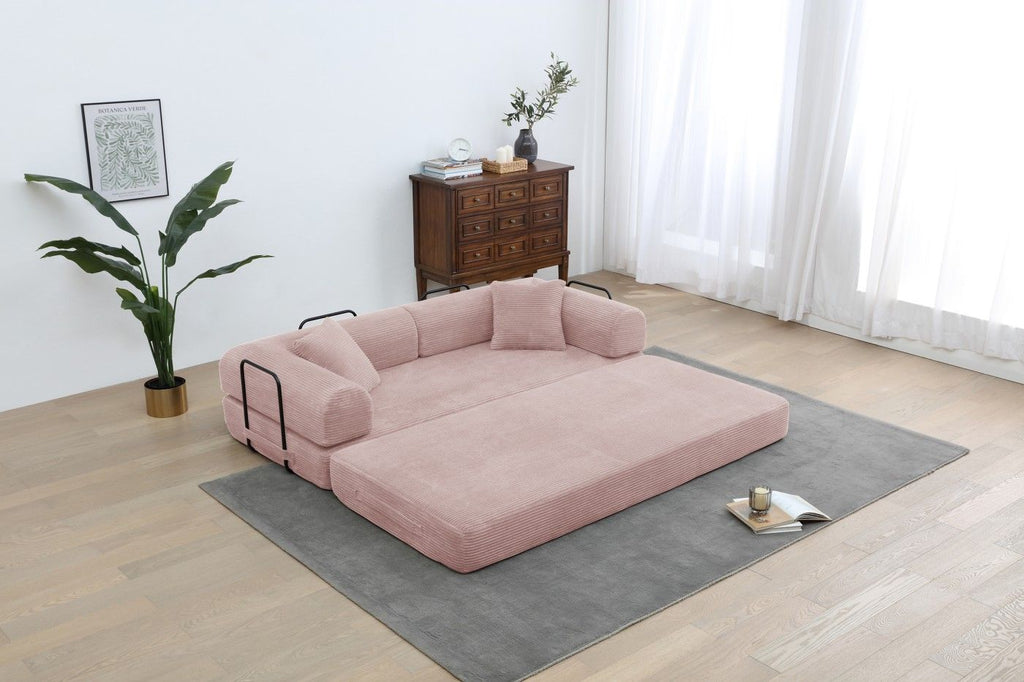 77.9'' Convertible Folding Sofa Bed – 4-in-1 Modular Floor Couch, Corduroy Small Cloud Couch, Compre - Pink