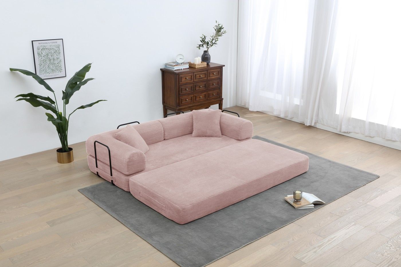 77.9'' Convertible Folding Sofa Bed – 4-in-1 Modular Floor Couch, Corduroy Small Cloud Couch, Compre - Pink