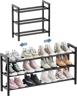 8- Expandable Shoe Rack for Closet, 3-Tier Shoe Organizer