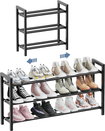 8- Expandable Shoe Rack for Closet, 3-Tier Shoe Organizer