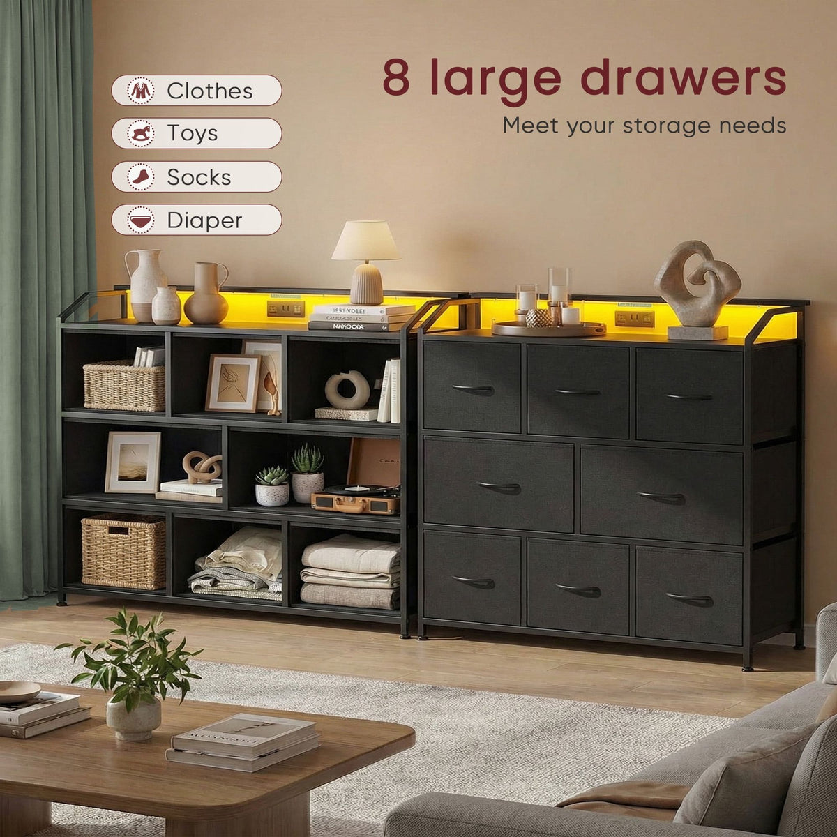Storage TV Stand with App-Controlled LED Ambient Lighting