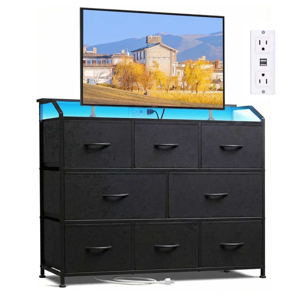 Storage TV Stand with App-Controlled LED Ambient Lighting