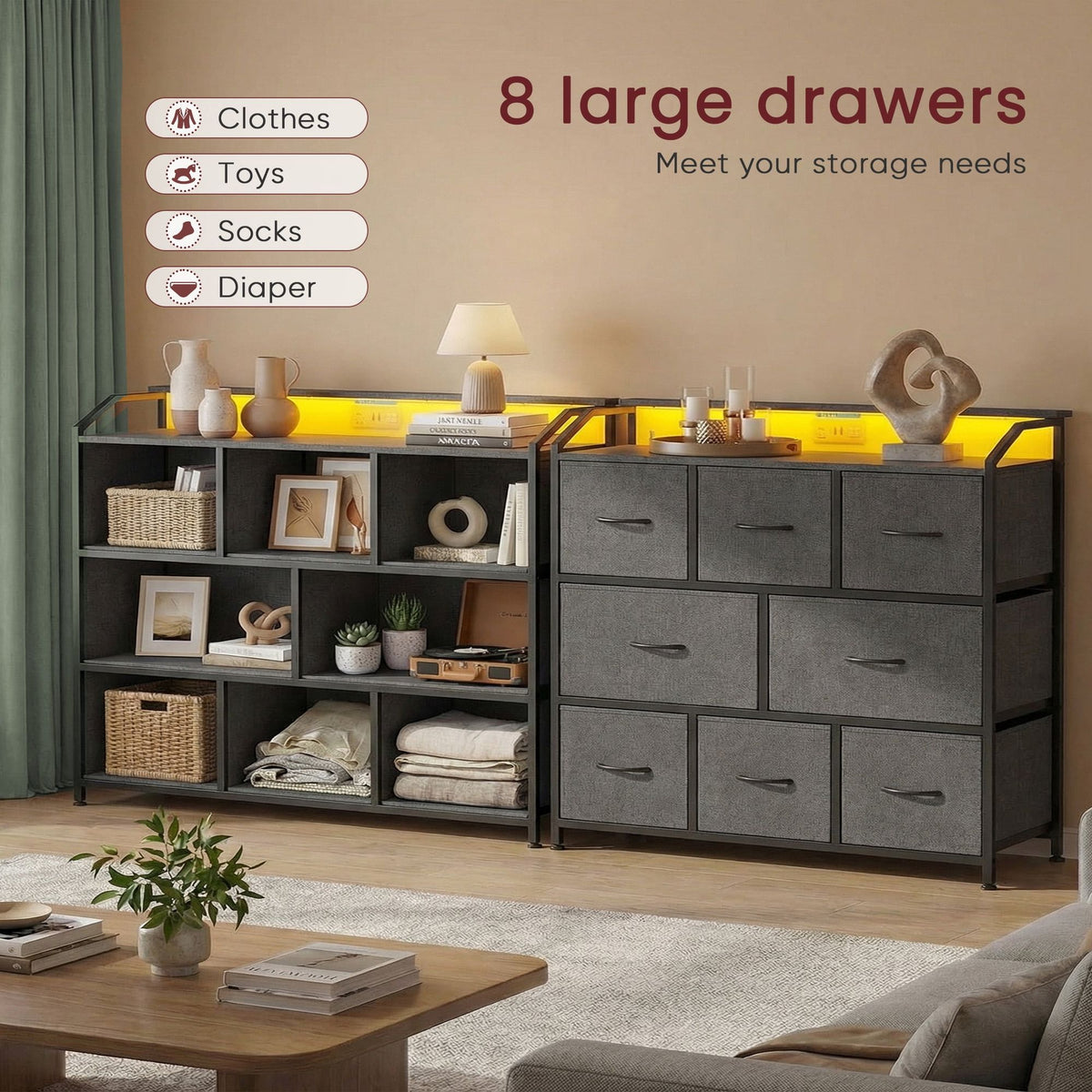 LED-Lit Dresser and Entertainment TV Stand