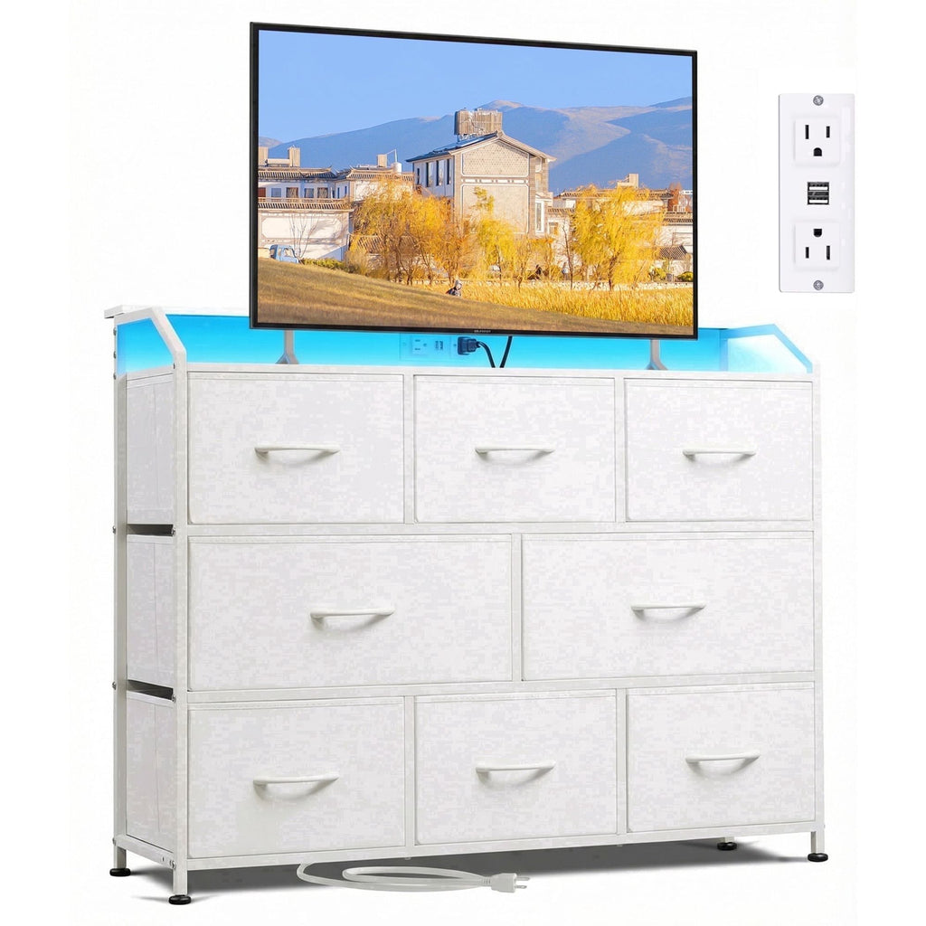 White Storage TV Stand with App-Controlled LED Lighting