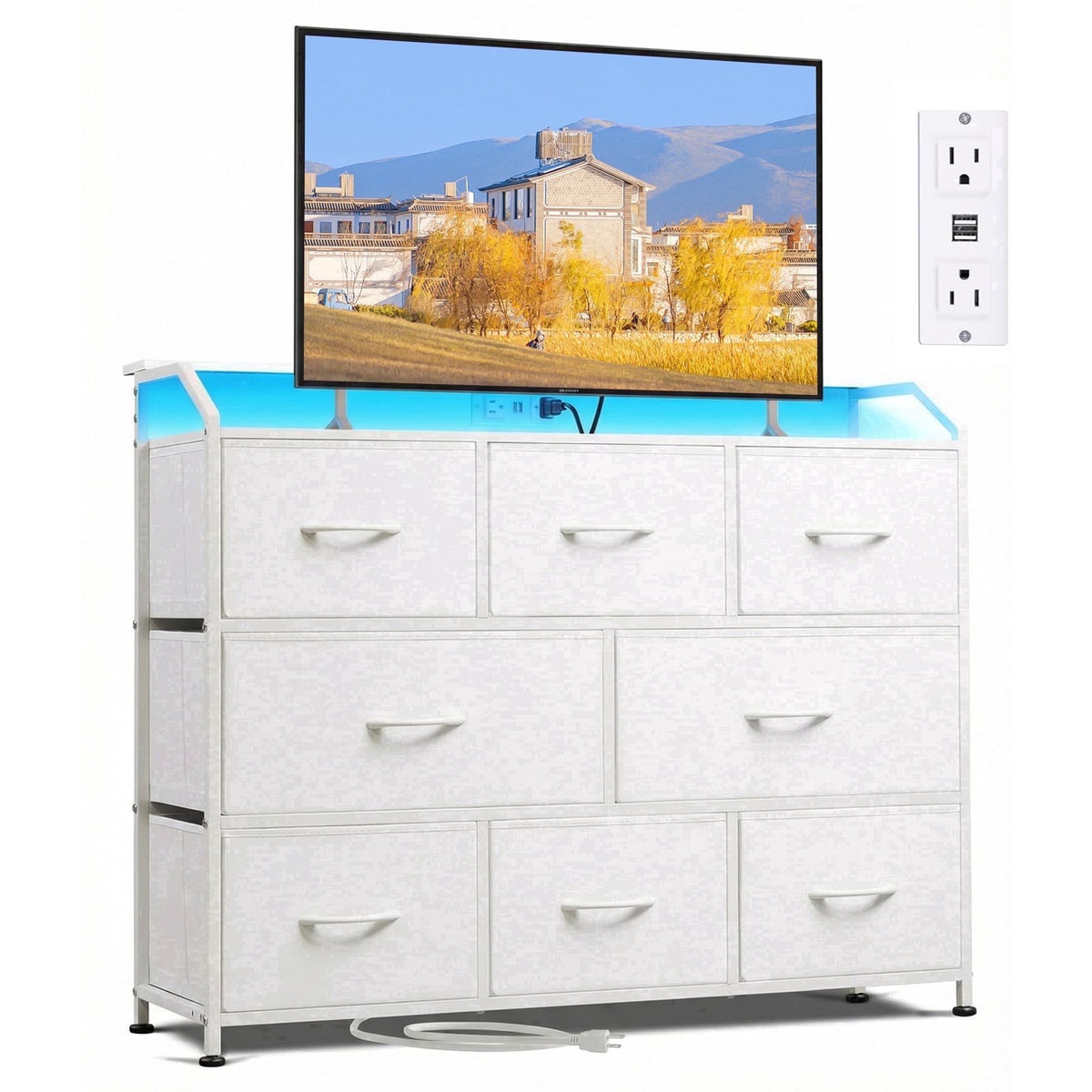 White Storage TV Stand with App-Controlled LED Lighting