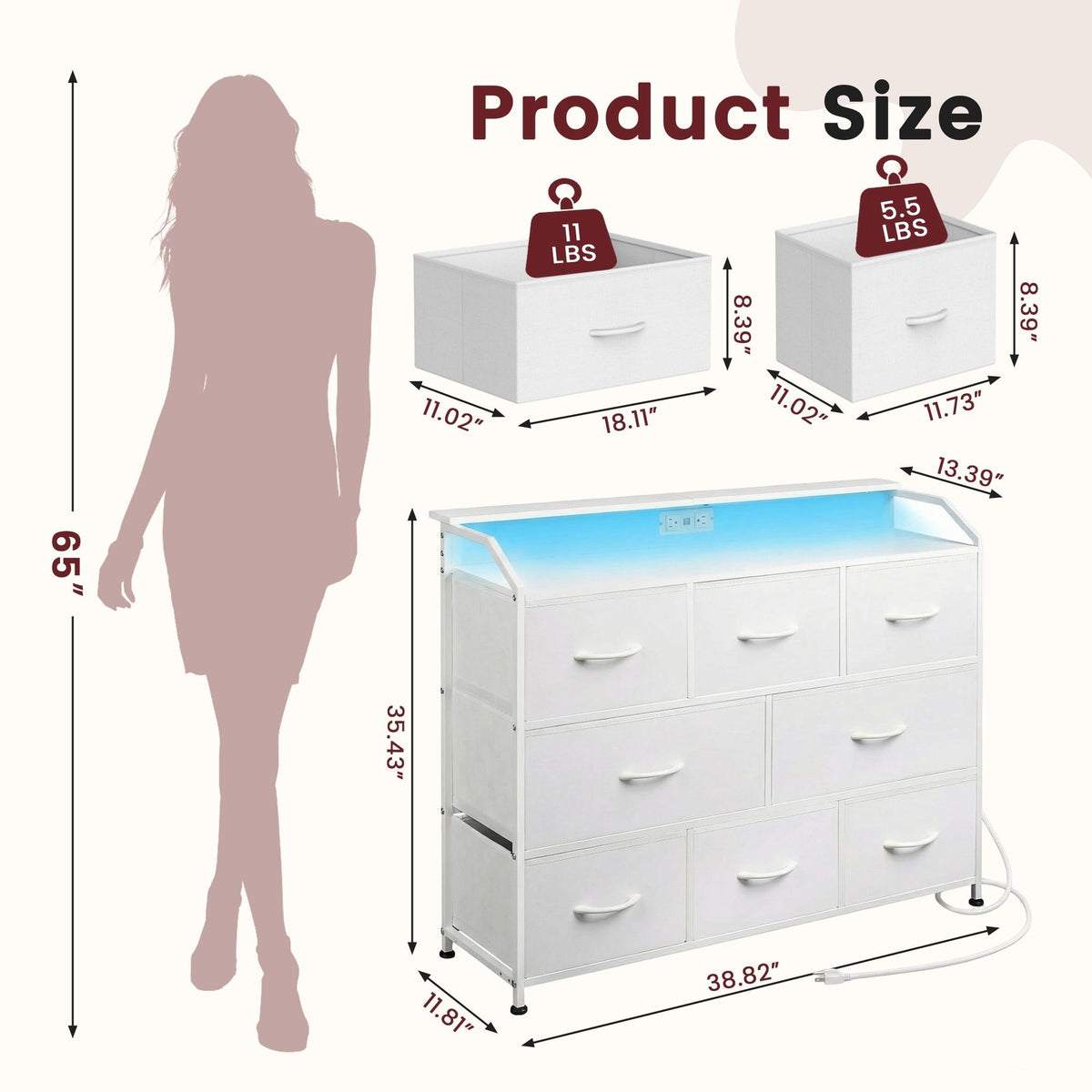 White Storage TV Stand with App-Controlled LED Lighting