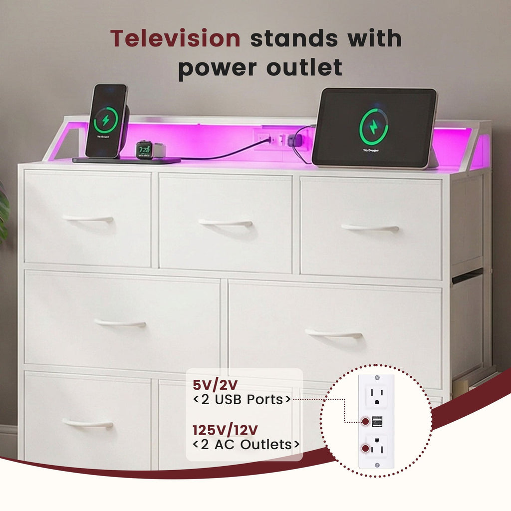 White Storage TV Stand with App-Controlled LED Lighting