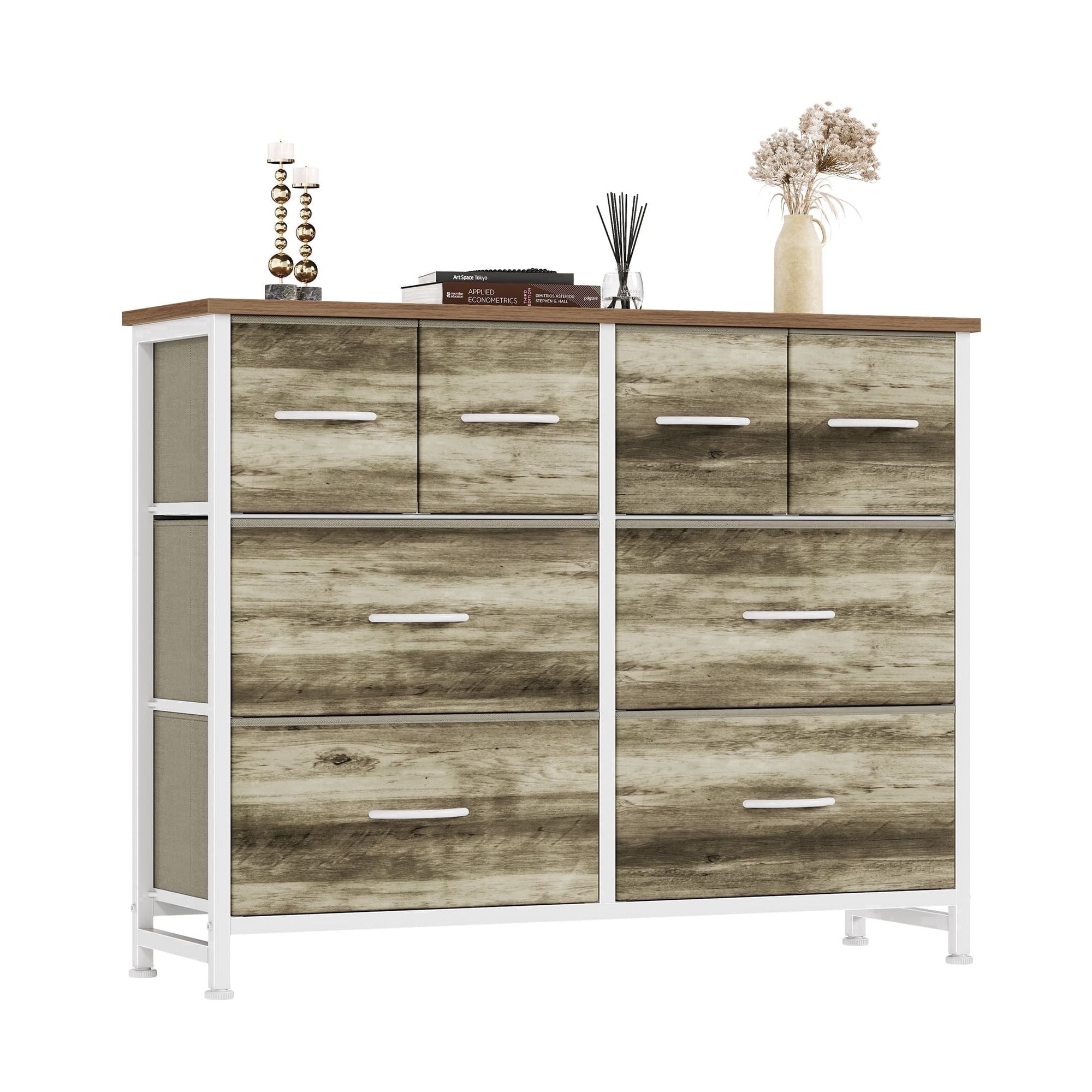 Eight-Drawer Cabinet with Open Display Shelves