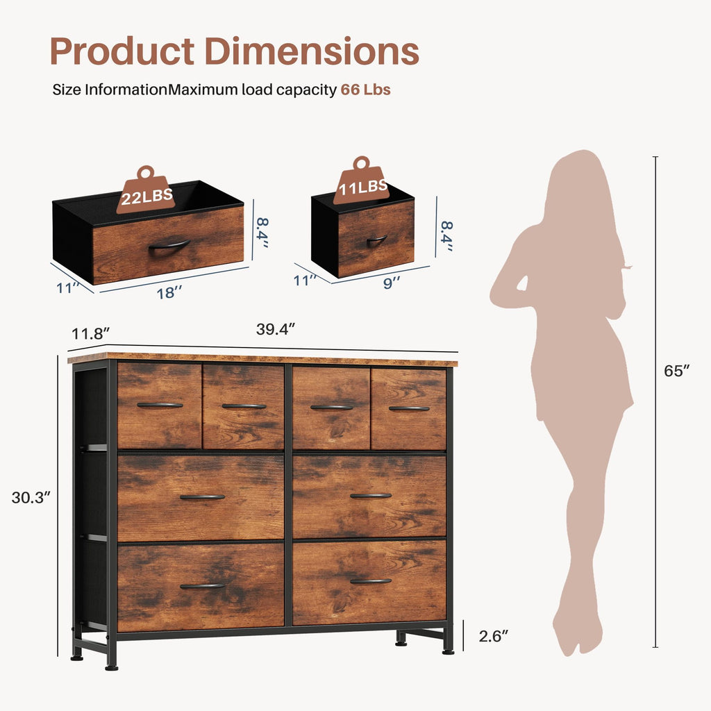 Rust Fabric Drawer Cabinet with Open Shelves