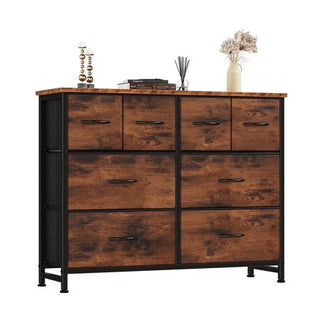 Rust Fabric Drawer Cabinet with Open Shelves