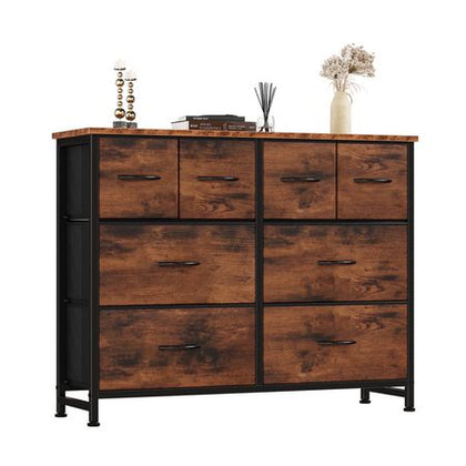 Rust Fabric Drawer Cabinet with Open Shelves