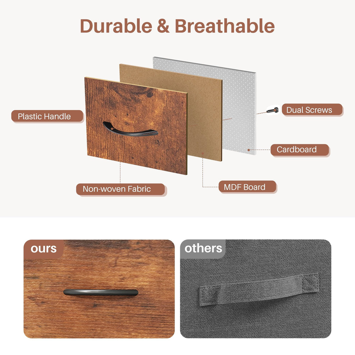 Rust Fabric Drawer Cabinet with Open Shelves