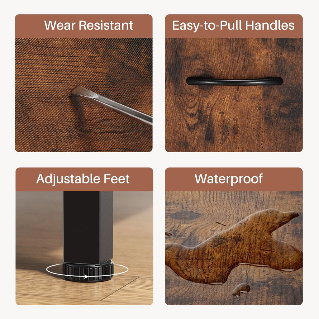 Rust Fabric Drawer Cabinet with Open Shelves