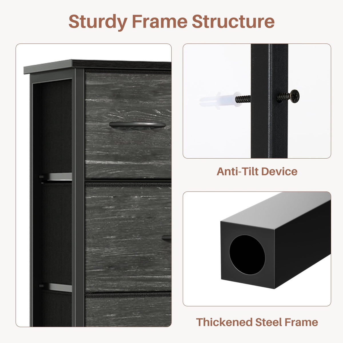 Fabric Drawer Cabinet with Open Shelving