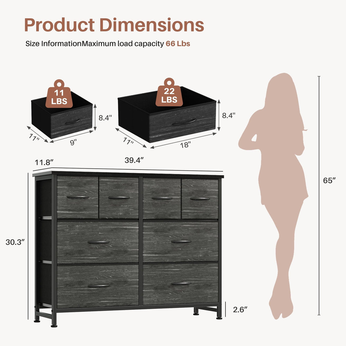 Fabric Drawer Cabinet with Open Shelving