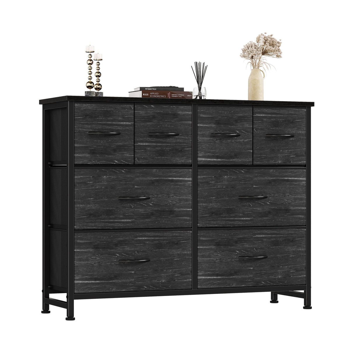Fabric Drawer Cabinet with Open Shelving