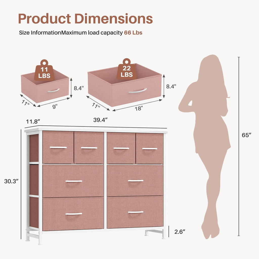 Pink Eight-Drawer Fabric Dresser with Open Shelves