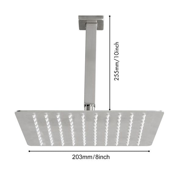 8- Square Rainfall Shower Head with Self-Cleaning Nozzles