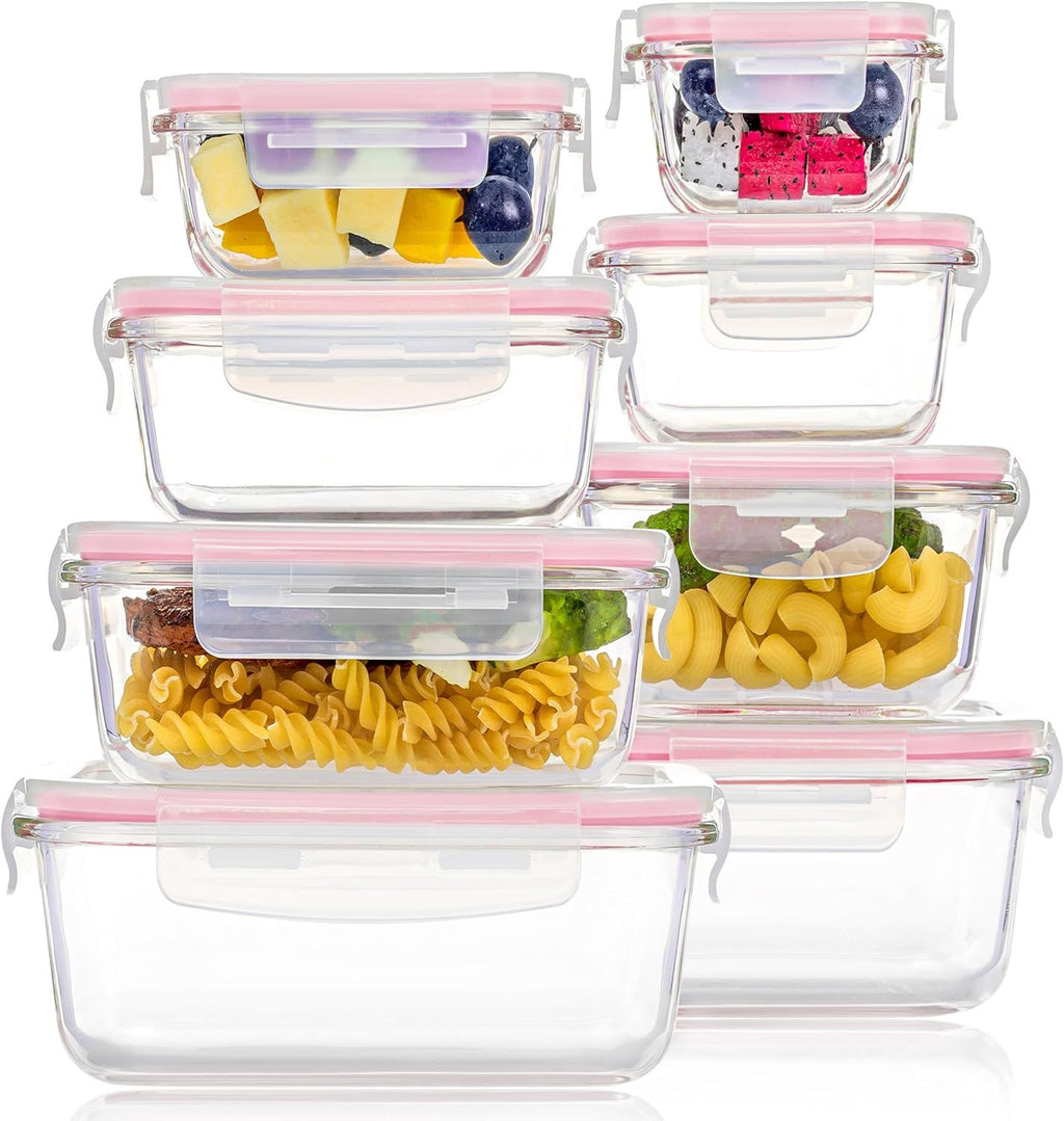 8-Pack Glass Food Storage Containers with Airtight Lids