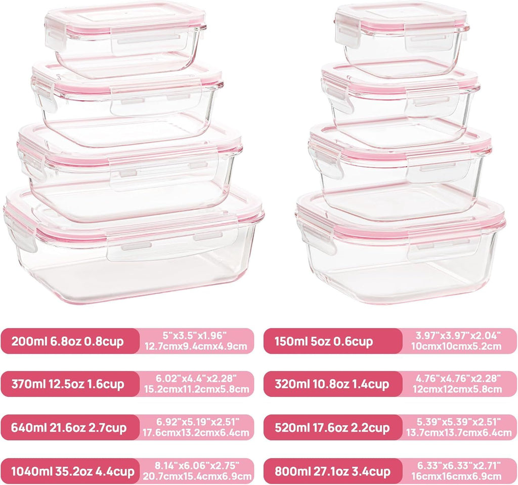 8-Pack Glass Food Storage Containers with Airtight Lids