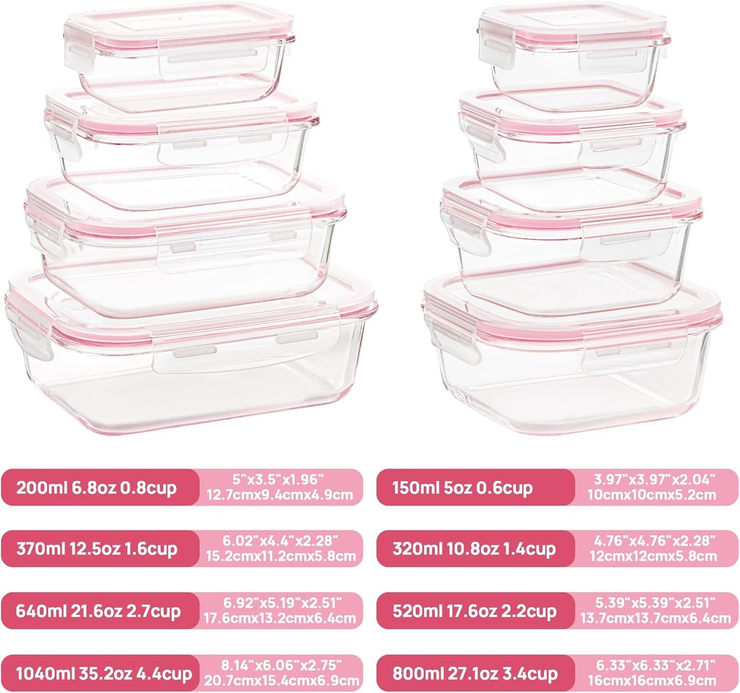 8-Pack Glass Food Storage Containers with Airtight Lids