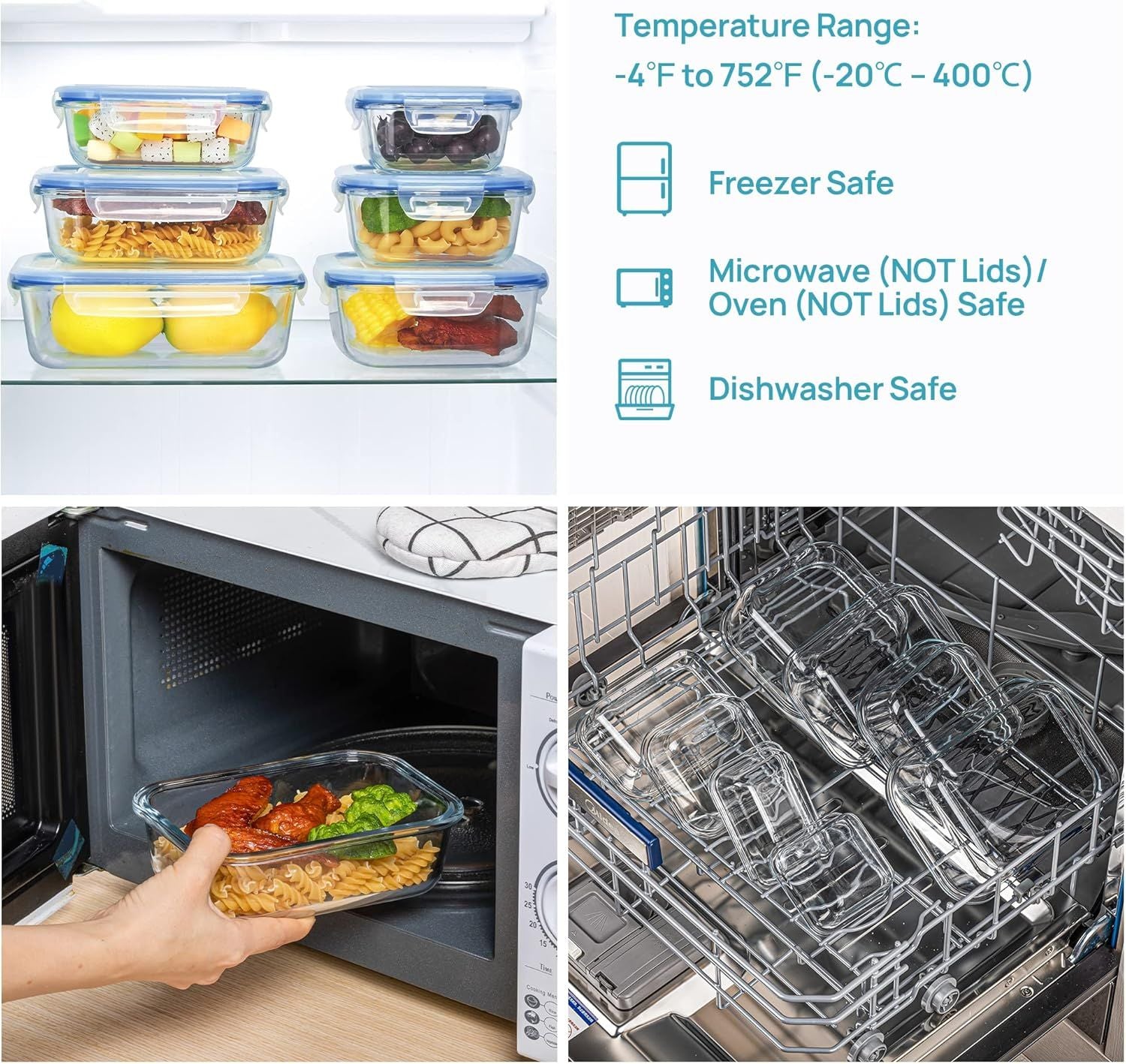 8 Pack Glass Food Storage Containers with Airtight Lids - Meal Prep