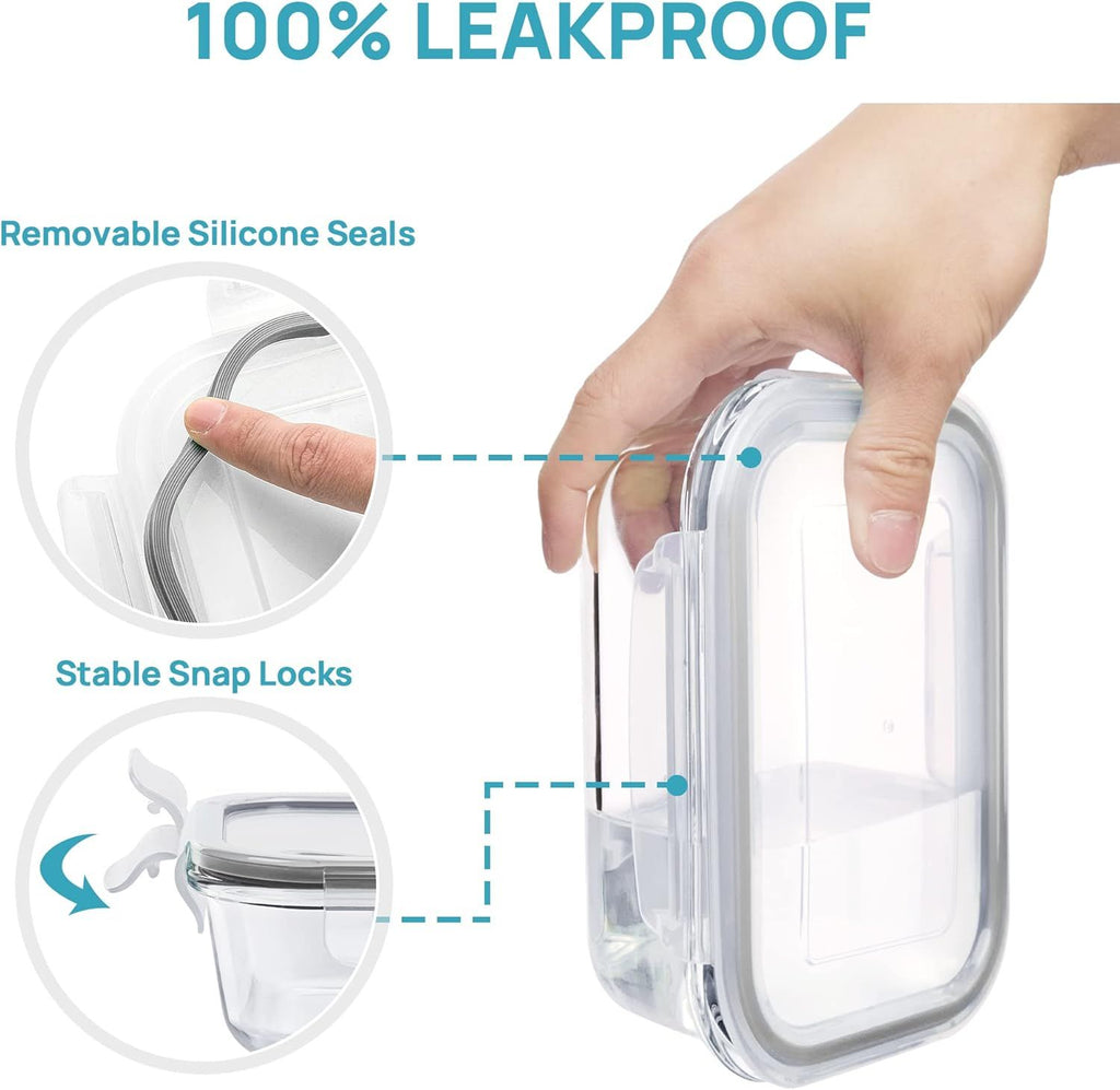 Leak-Proof Glass Food Storage Containers with Airtight Lids