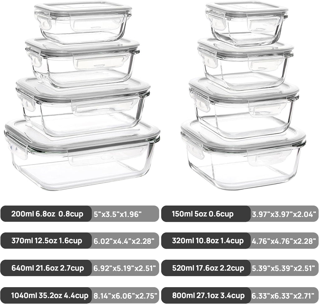 Leak-Proof Glass Food Storage Containers with Airtight Lids