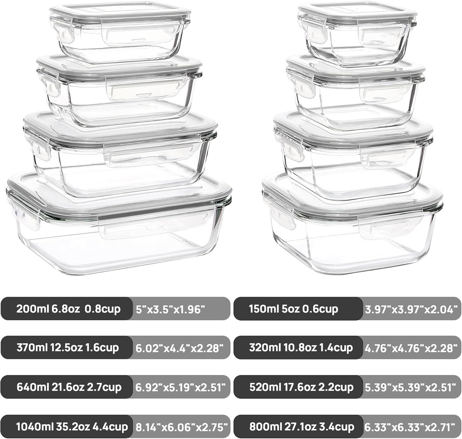 Leak-Proof Glass Food Storage Containers with Airtight Lids