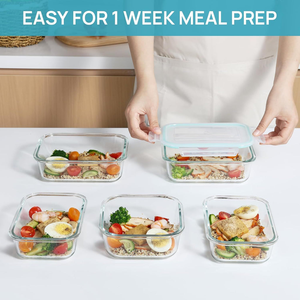 Leak-Proof Glass Food Storage Containers with Airtight Lids