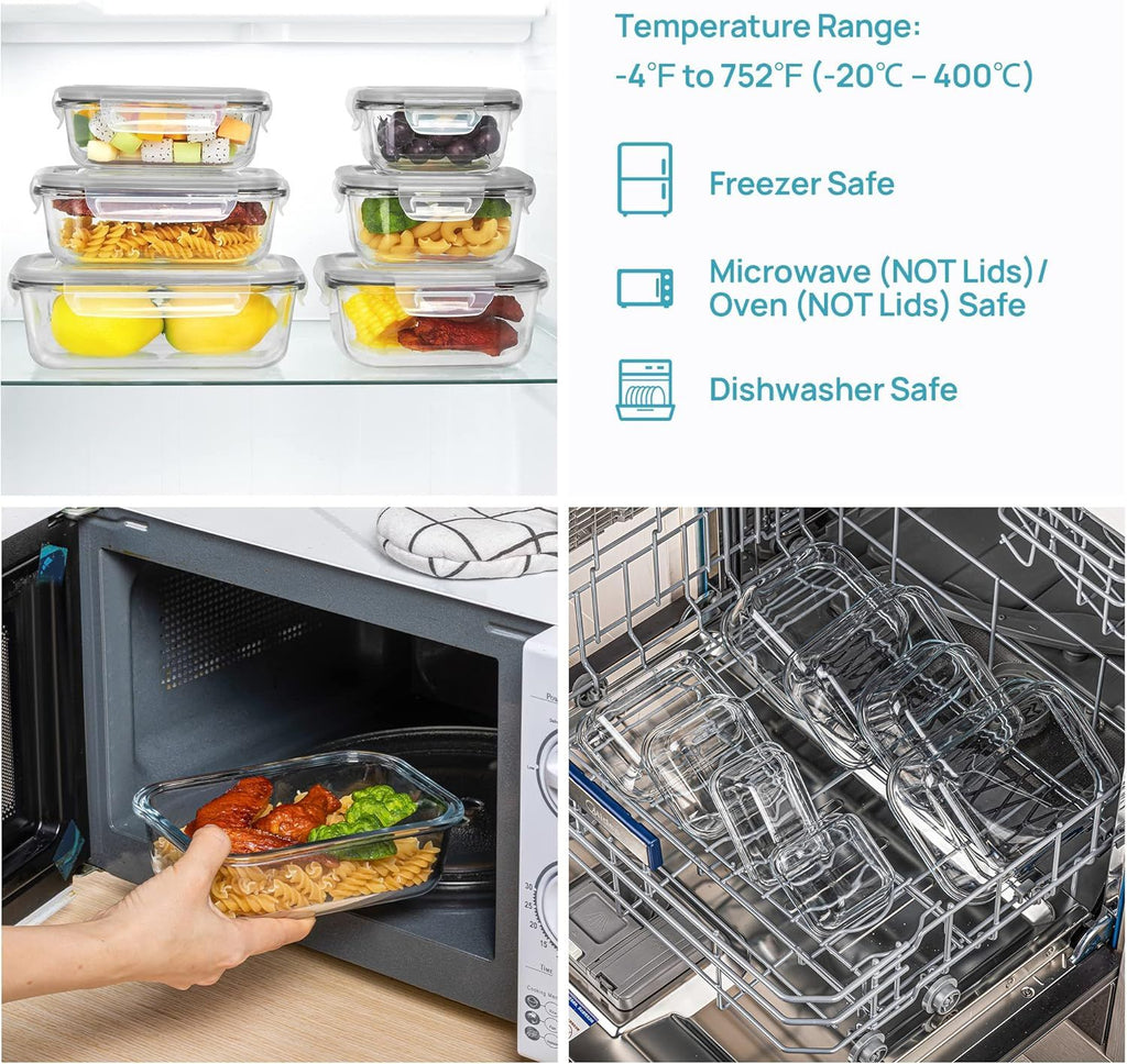Leak-Proof Glass Food Storage Containers with Airtight Lids