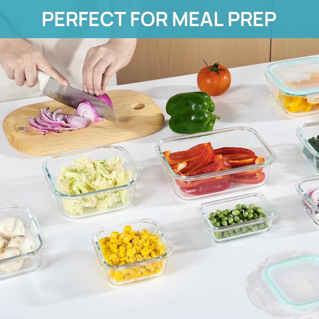 8 Pack Glass Food Storage Containers with Airtight Lids - Meal Prep