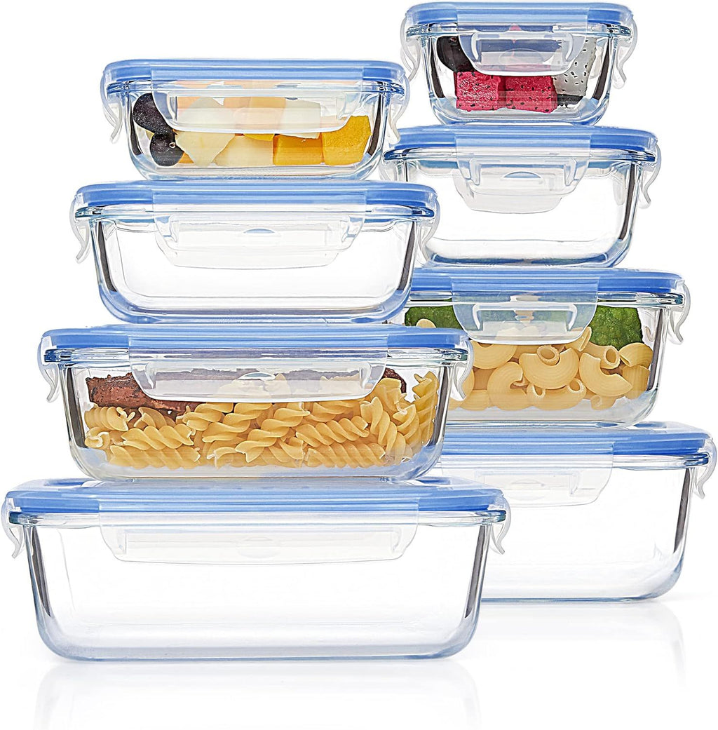 8 Pack Glass Food Storage Containers with Airtight Lids - Meal Prep