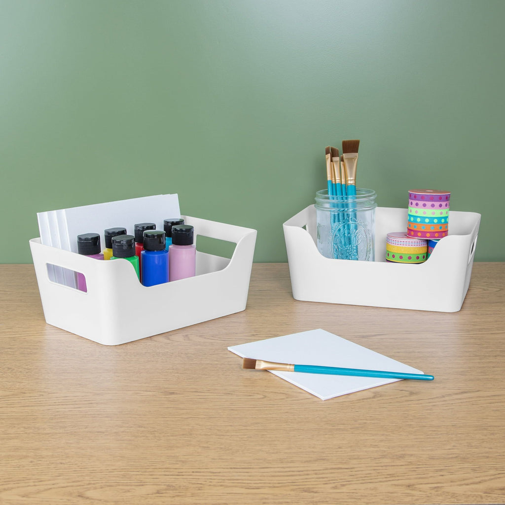 White Easy Access Storage Bins with Scoop Fronts