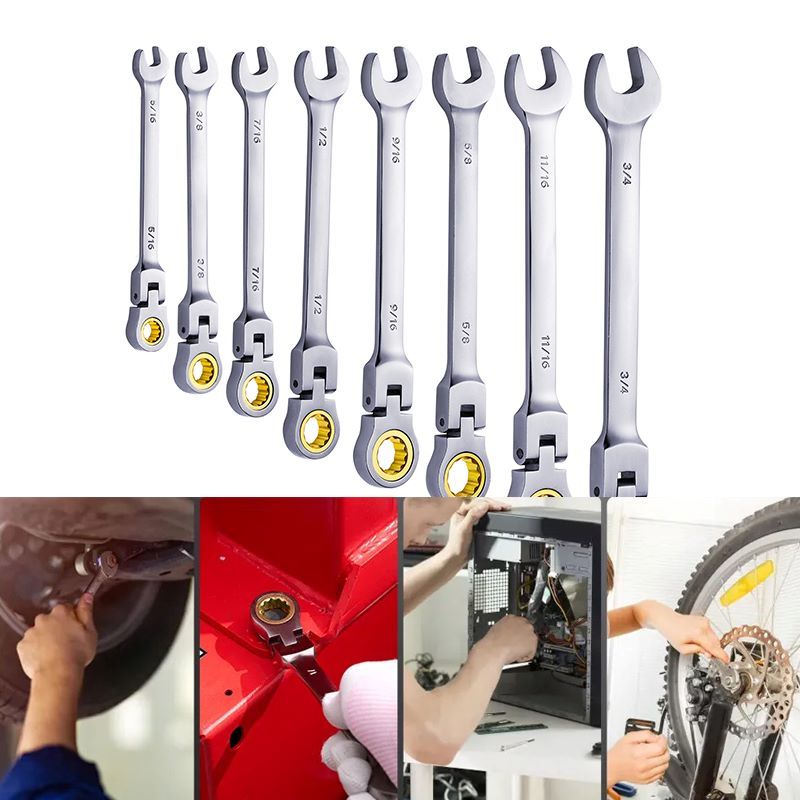Eight-Piece SAE Flexible Ratcheting Wrench Set